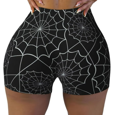 Workout Shorts Women  Spider Web Black Biker Shorts for Women Running Gym Spandex Shorts Tummy Control