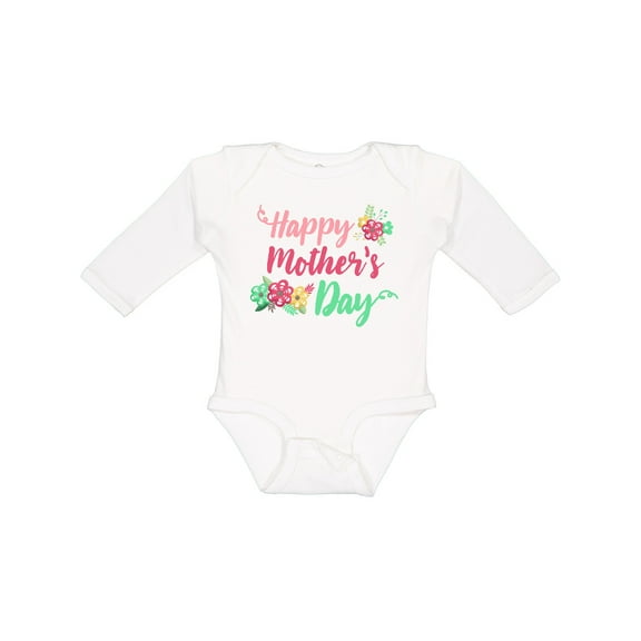 Inktastic Happy Mothers Day with Flowers Boys or Girls Long Sleeve Baby Bodysuit