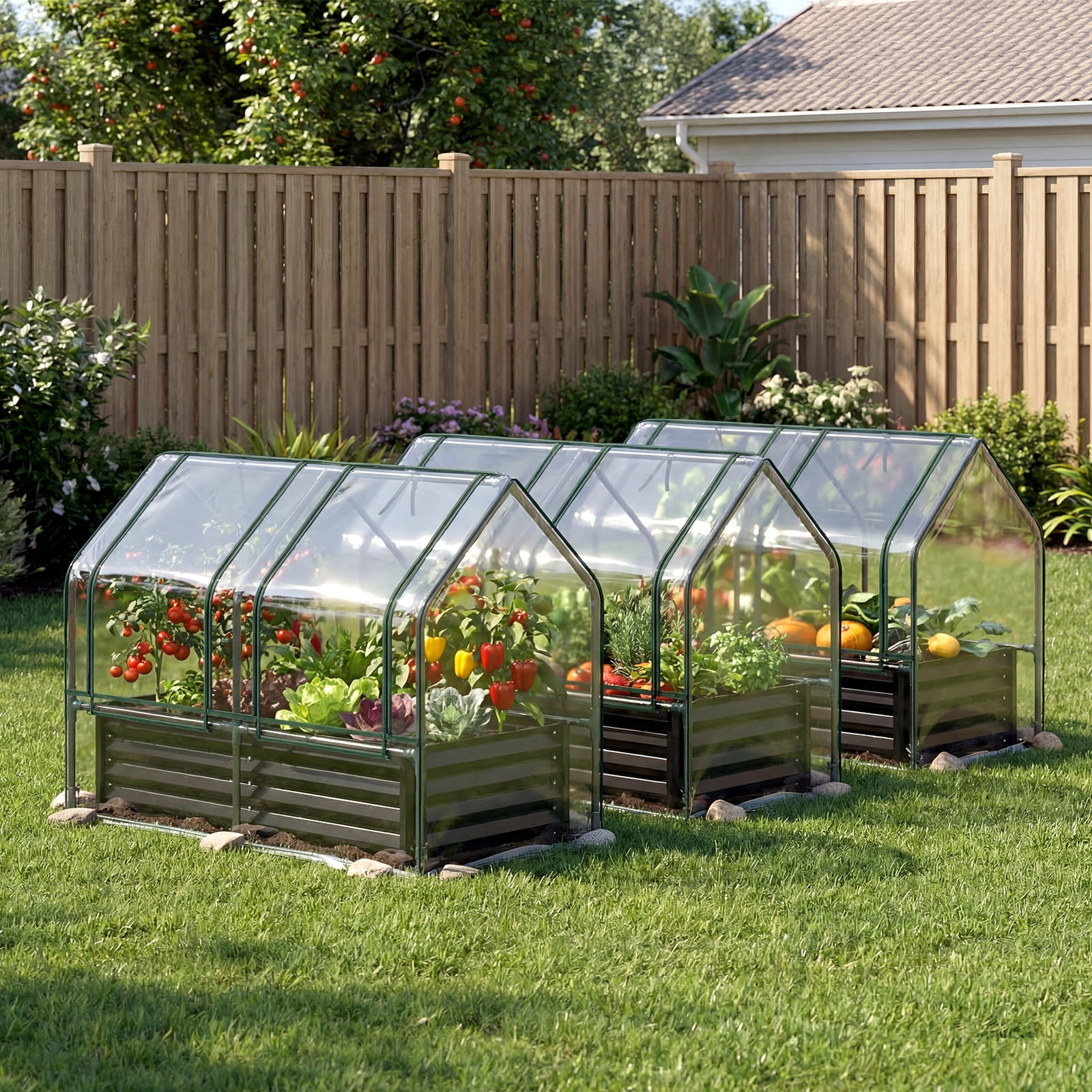 Gymax 4 x 2 x 3 FT Small Galvanized Raised Garden Bed w/Greenhouse Cover Windows Black & Transparent