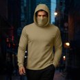 thumbnail image 2 of SnZhen Men's Hoodies With Face Mask Fall Winter Fashion Solid Color Long Sleeved Hooded Warm Pullover Sweatshirts Tops Khaki XXXL, 2 of 5