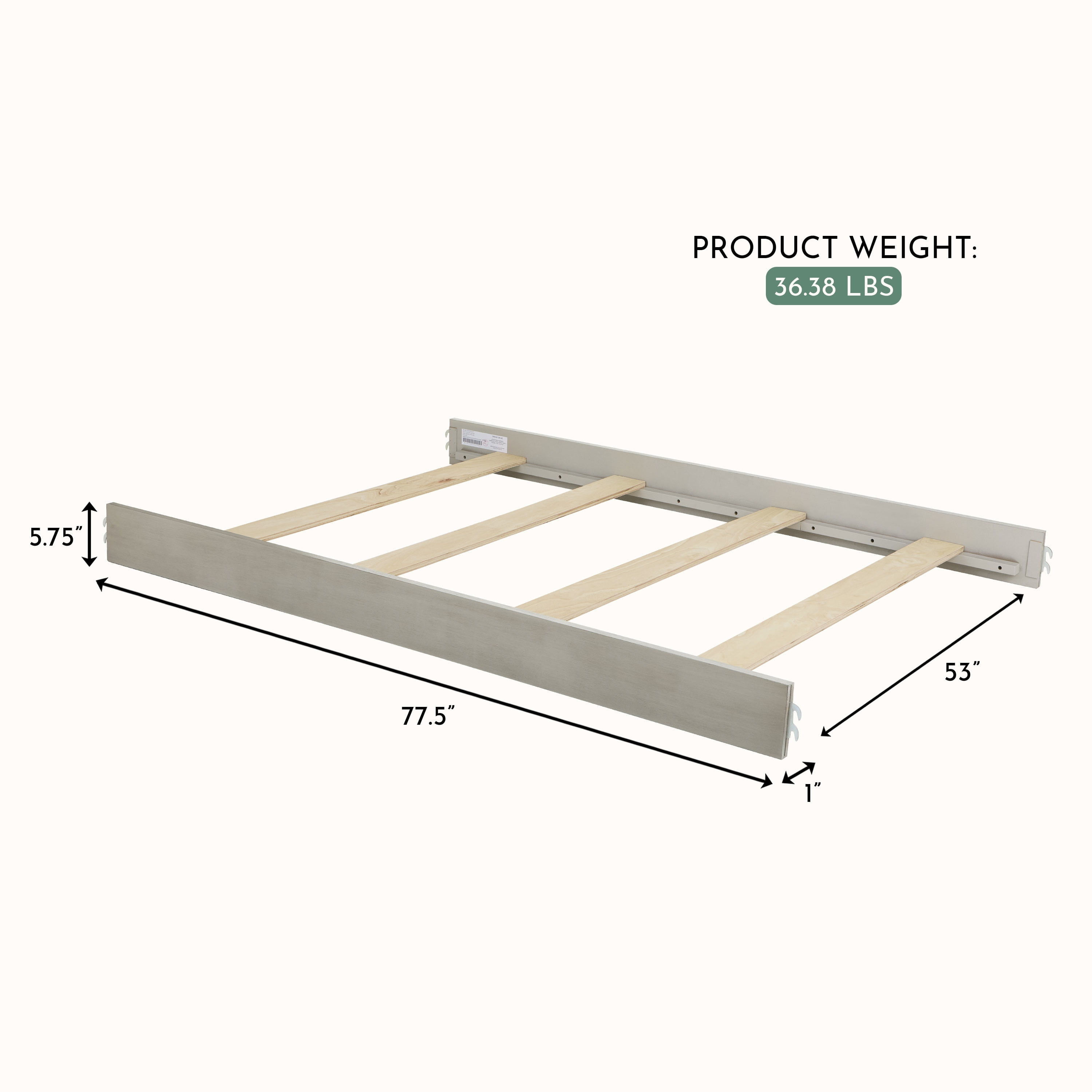 Evolur Convertible Crib Wooden Full Size Bed Rail, Light Ash