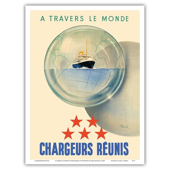 A Travers Le Monde (Throughout the World) - Chargeurs Réunis (United Shippers) - Vintage Ocean Liner Travel Poster by Jean Rouillé c.1950 - Master Art Print (Unframed) 9in x 12in