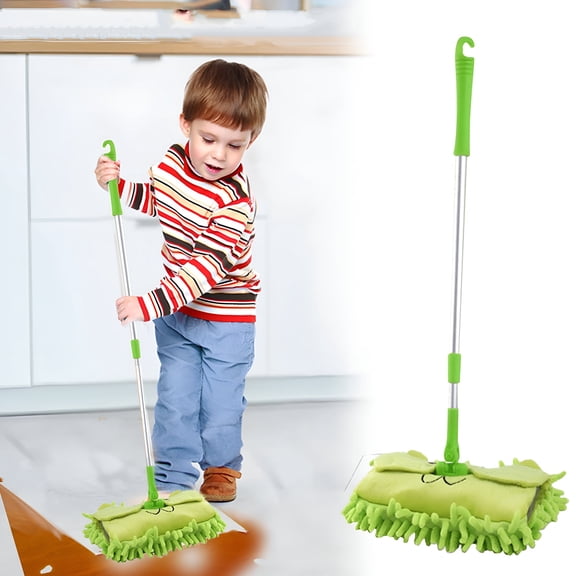 BESTSKY Mini Chenille Mop Cute Cartoon Flat Dust Mop Detachable 360 Degree Rotation Extension-type Children Role Play Mop Cleaner Toy for Toddlers