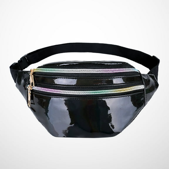 WHAMVOX Black Shiny Waist Pouch with Polyester Material for Storage Perfect Size 6.3 x 4.7 Inches