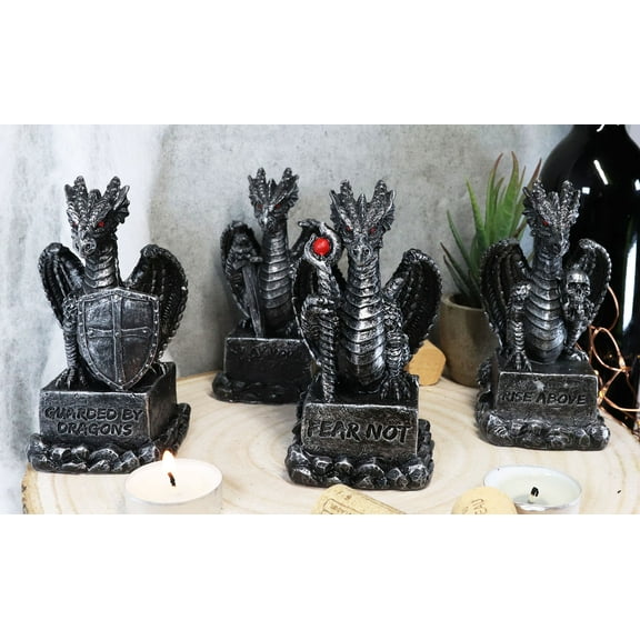 Ebros Medieval Inspirations Guardian Dragons W/ Shield Sword Staff And Skull