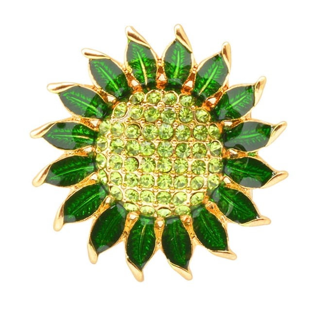 Broche de girasol esmaltado con diamantes de imitación para solapa, ideal para bolso de ropa (verde)