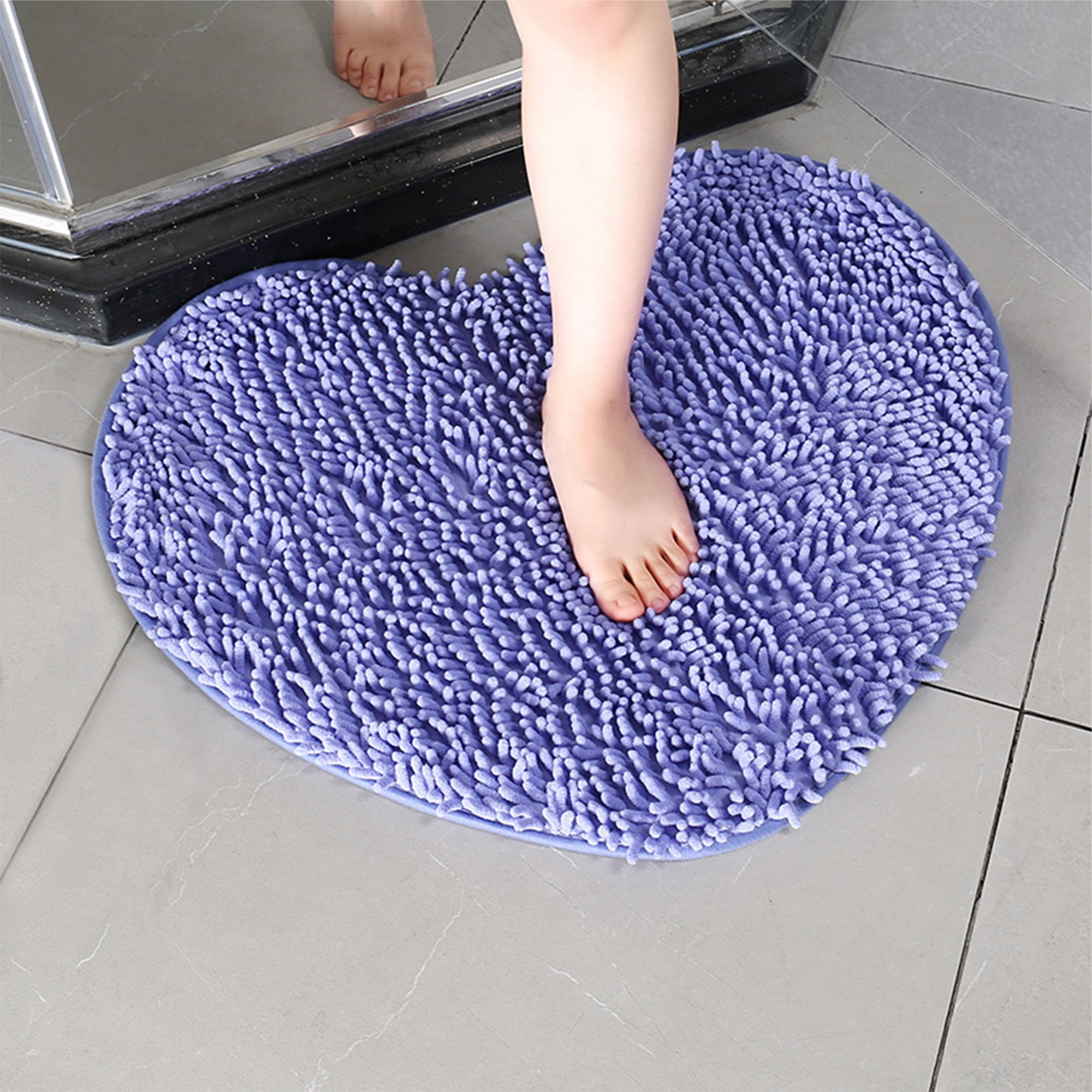 Unique Bargains Heart Shaped Chenille Bath Rugs Soft Shaggy Bath Mat Purple 28" x 32"