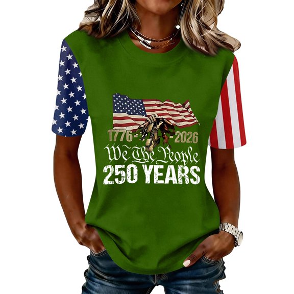 Women USA 250th Anniversary Shirt Patriotic Independence Day Shirt Women Casual Crew Neck Short Sleeve Top