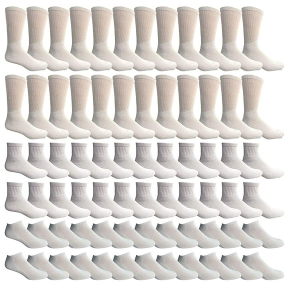 Yacht & Smith Bulk Thick Cotton Socks Wholesale Men, Womans or Kids Crew Cut, Ankle and Low Cut Mix Sport Socks - 72 Pairs (Solid White, Womens 9-11)