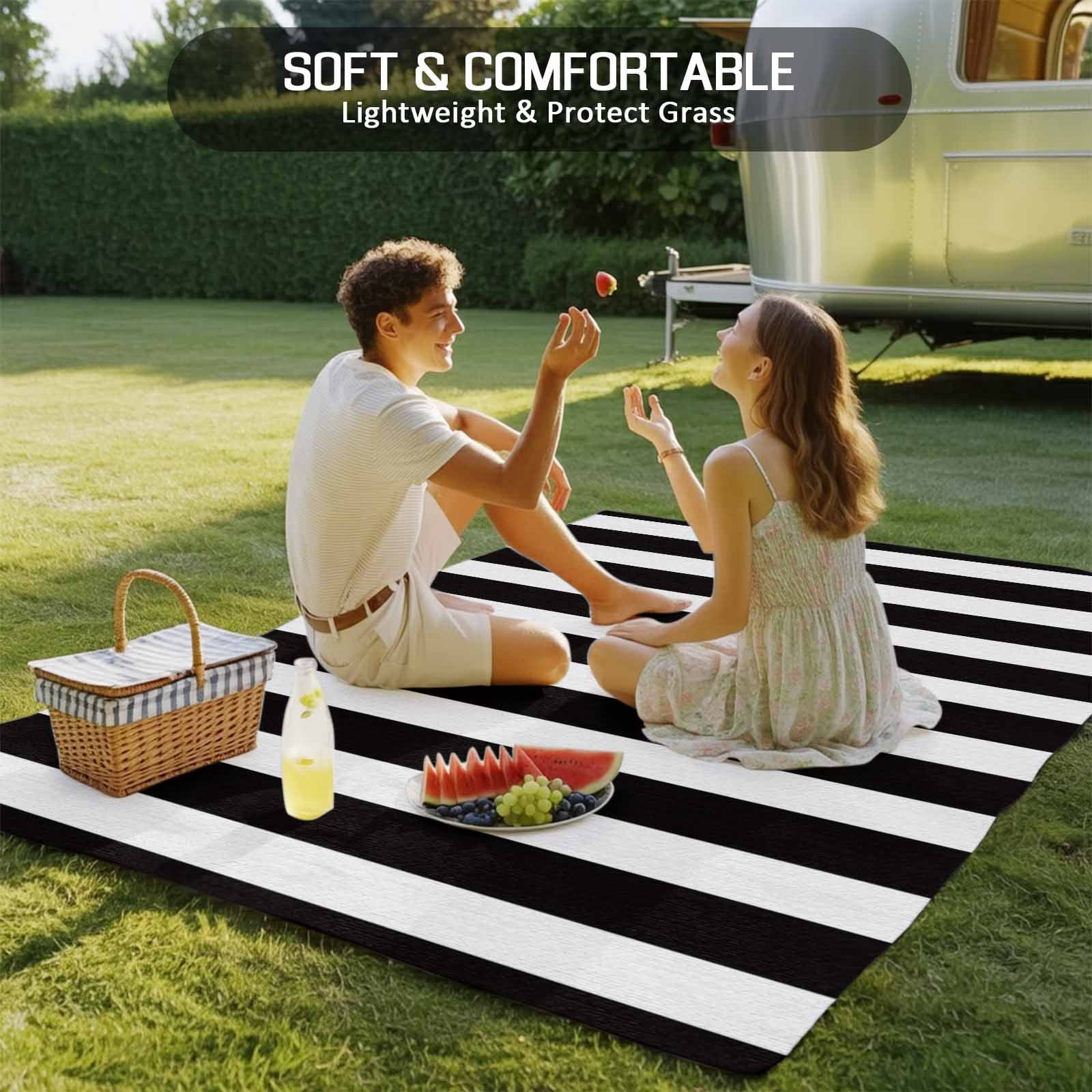 Fsddascl Black Striped Outdoor Rug for Patio/Deck/Porch, Non-Slip Large Area Rug 4 x 6 Ft, Modern Farmhouse Black White Stripes Indoor Outdoor Rugs Washable Area Rugs, Reversible Camping Rug Carpet