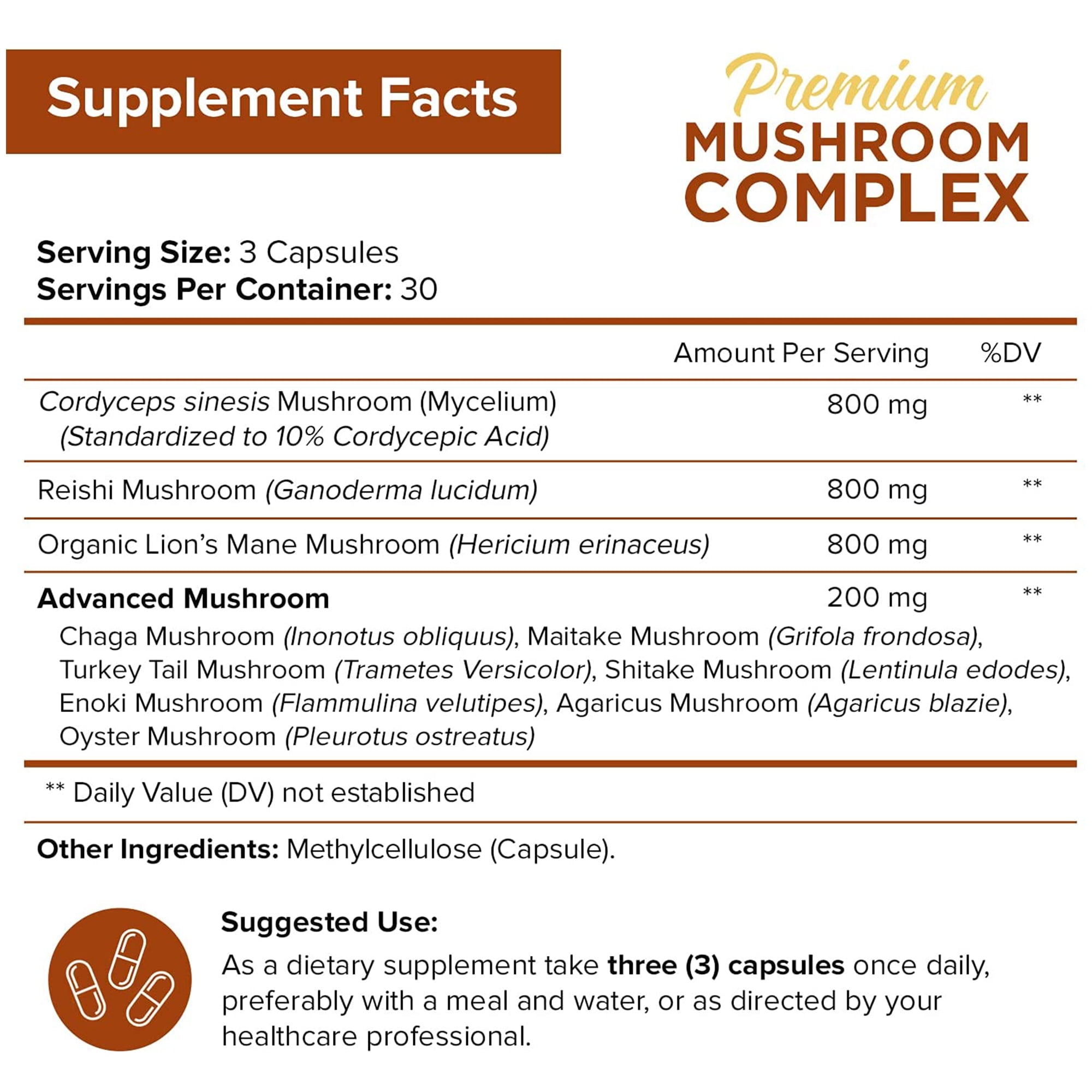 10 Mushroom Complex Supplement 2600 mg - 90 Capsules