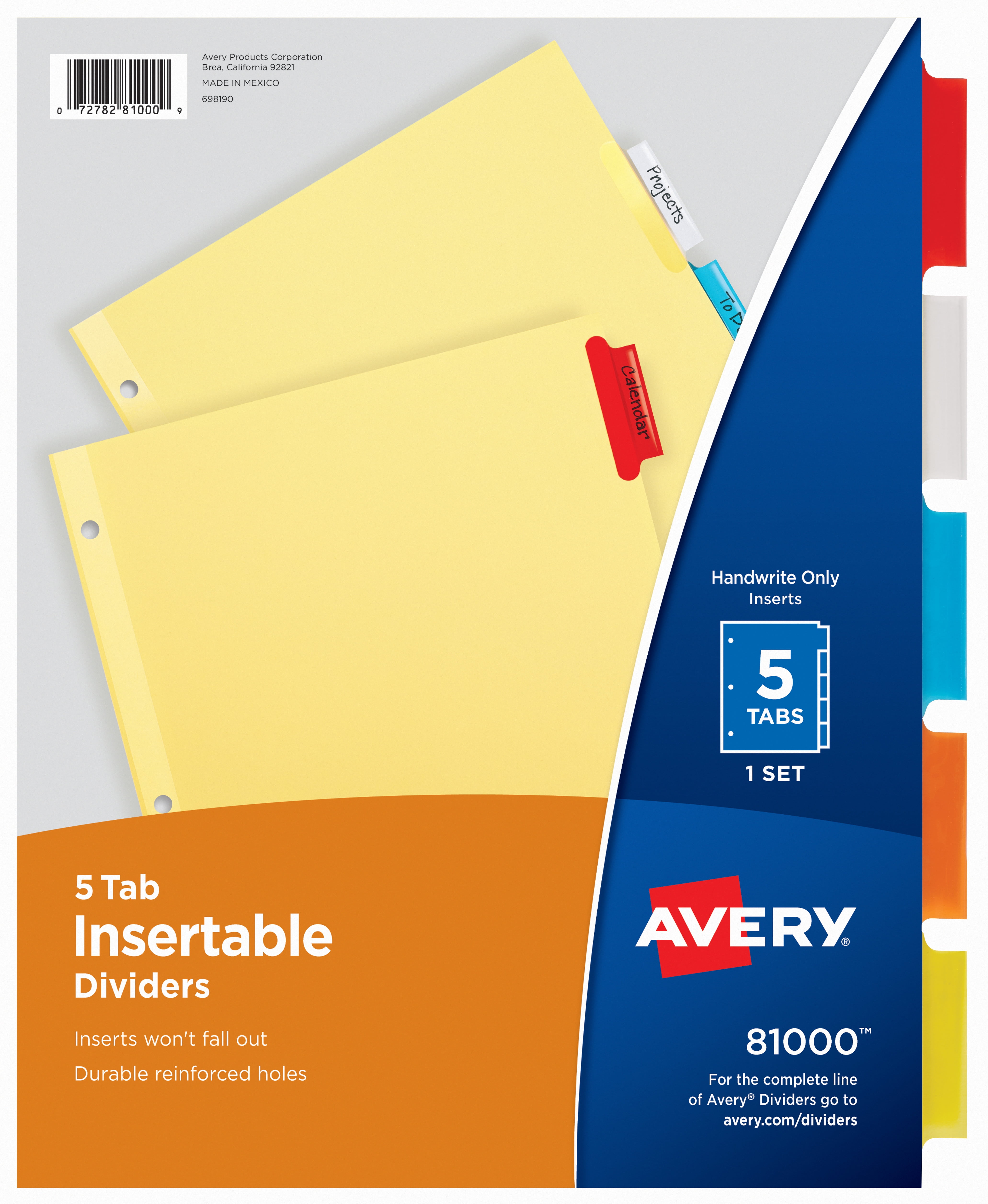 Avery Insertable Paper Divider, Color, 5-Tab (81000)