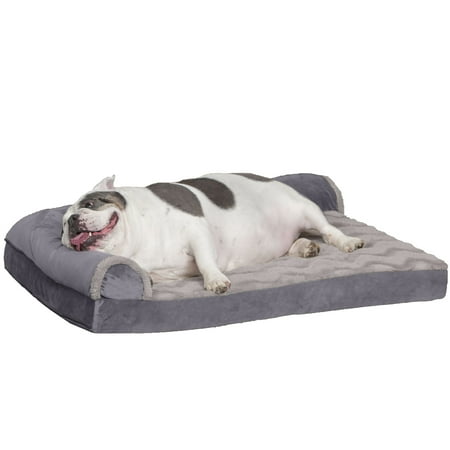 UPC: 0842229123531 | FurHaven Pet Products Wave Fur & Velvet Deluxe Chaise Lounge Cooling Gel Memory Foam Sofa-Style Pet Bed for Dogs & Cats – Granite Gray Large