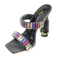 thumbnail image 2 of FSJ Women Graceful Rhinestone Double Strap Slide Sandals Slip On Square Open Toe Crystal Block Chunky High Heel Mule Dressy Shoes Size 7.5 Black Multicolor Crystals, 2 of 5
