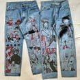 thumbnail image 3 of Pantalones de chándal con bordado de mariposa para hombre y mujer, pantalón informal a rayas con cordón, Color verde oliva, 1:1,, 3 of 5