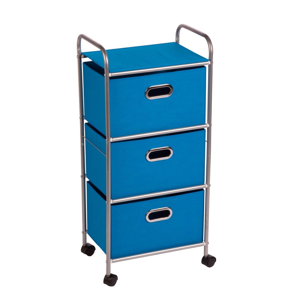 Honey Can Do Plastic Rolling Cart with 3 Fabric Drawers, Blue