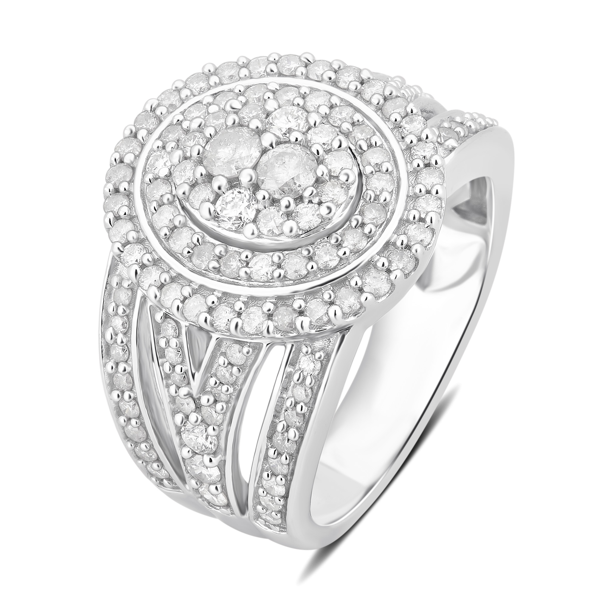 1 1/2 Carat T.W Diamond Cluster Sterling Silver Engagement Ring (I-J/I2-I3)