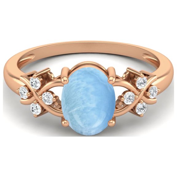925 Silver Rose Plated 8X6 MM Oval Shape Larimar Women Mother's Day Gift Ring