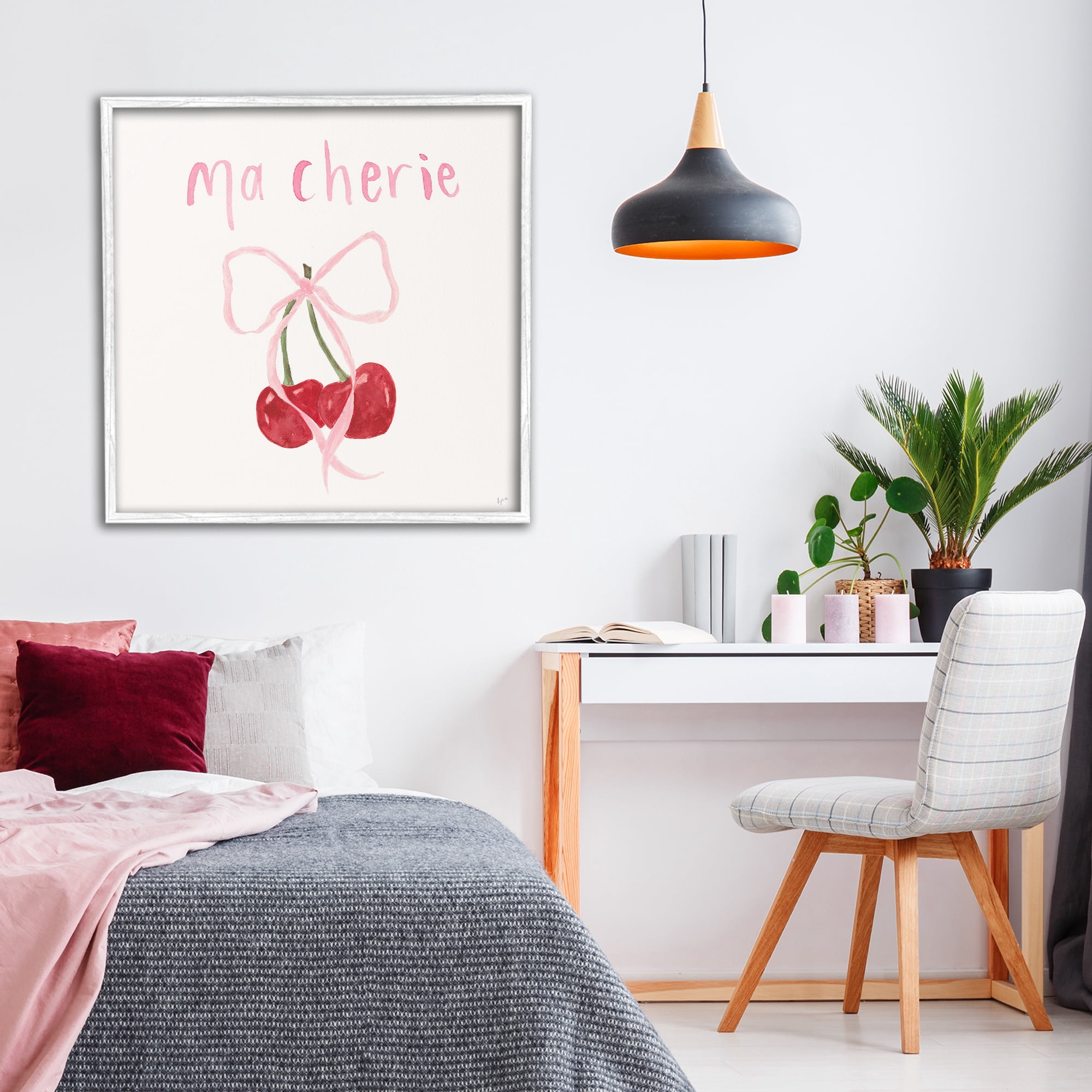 Stupell Industries Ma Cherie Ribboned Cherries White Framed Giclee Art, design by Lucille Price