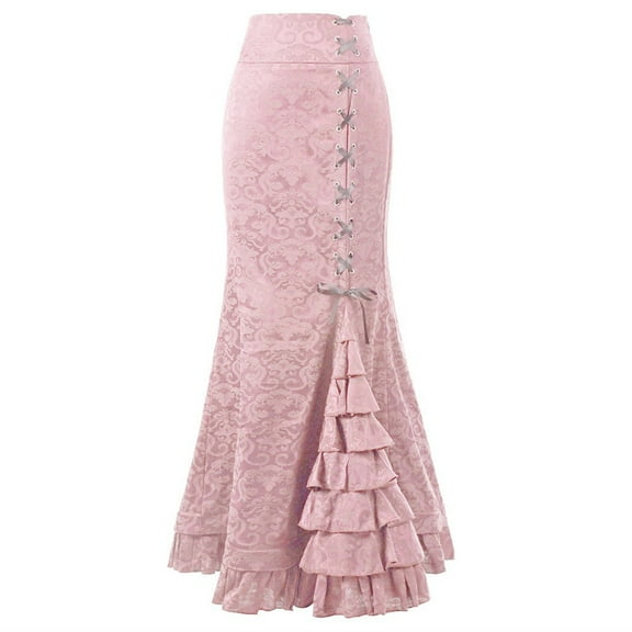 Women's Retro Ruffle Fishtail Maxi Skirt - Vintage Bodycon Design - Polyester Fabric - S-XXL Sizes