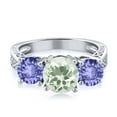 thumbnail image 3 of Gem Stone King 2.02 Ct Round Green Prasiolite Blue Tanzanite 925 Sterling Silver 3-Stone Ring (Size 5), 3 of 3