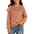 thumbnail image 2 of Wilark Toddler Girls Cotton T Shirts with Ruffle Neck Cute Long Sleeve Pullover Casual Kids Fall Tops Brown 3T, 2 of 7
