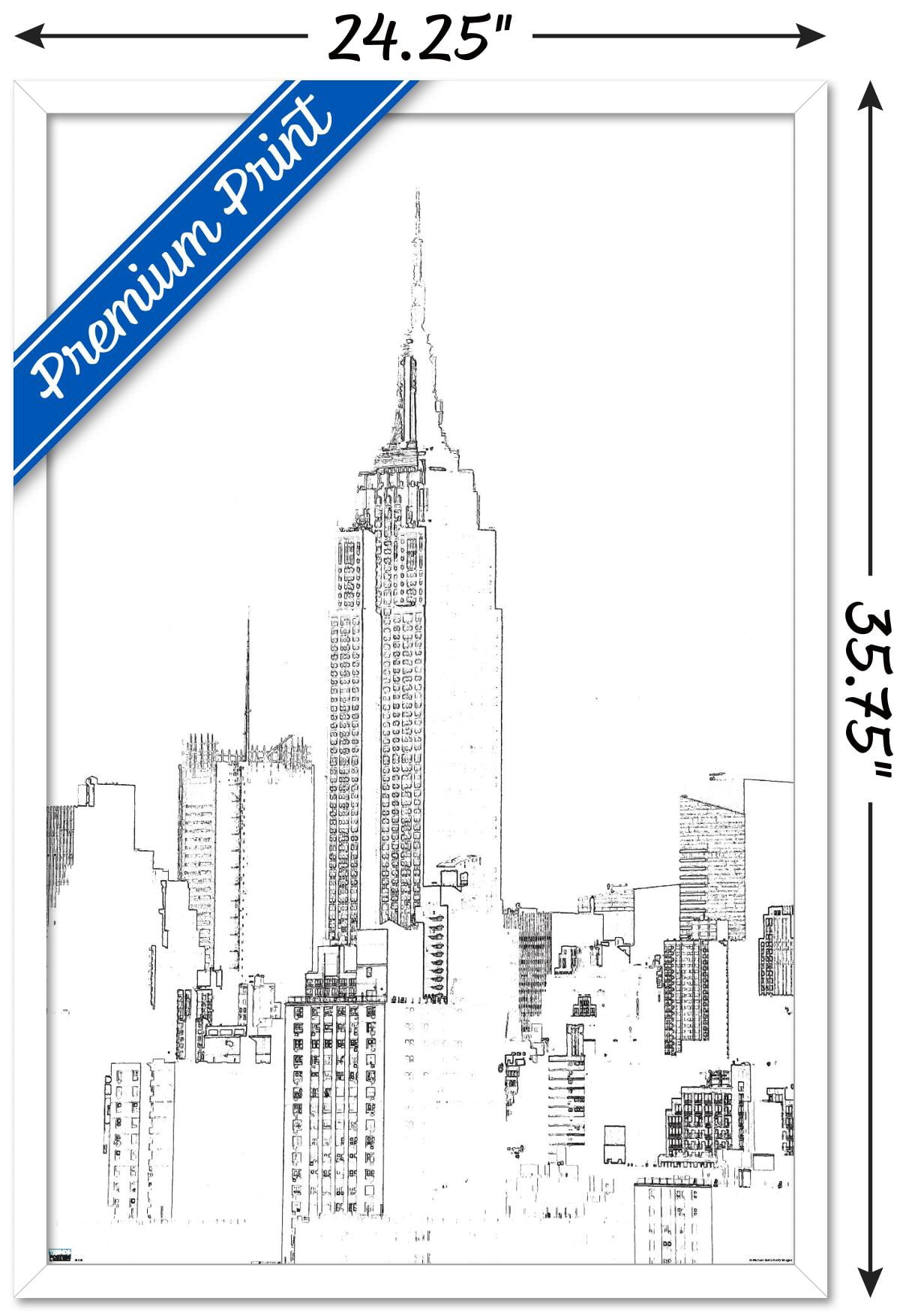Line Art - New York Skyline Wall Poster, 22.375" x 34", Framed