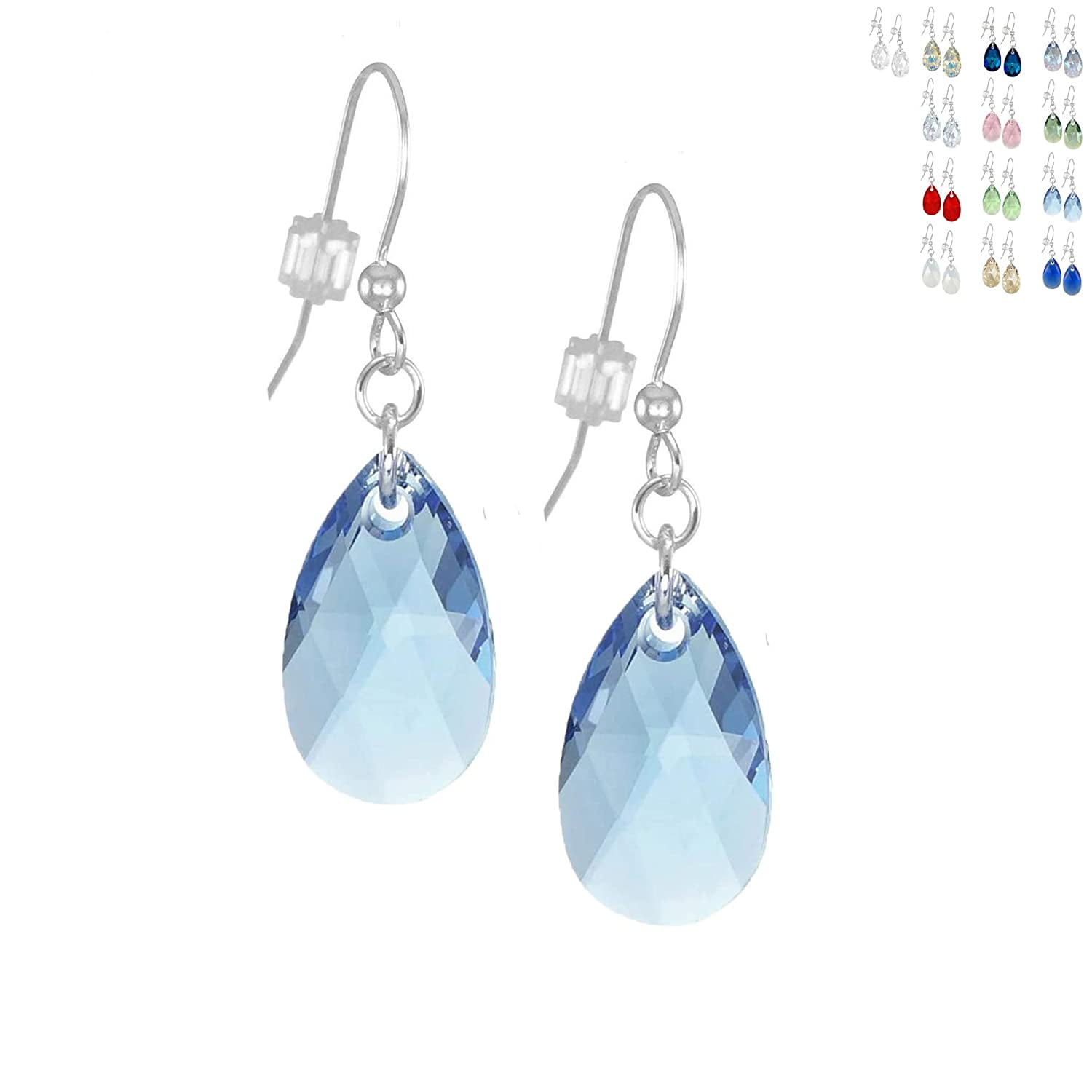 One Pair Austrian Crystal 16mm Teardrop .925 Sterling Silver Earrings ...