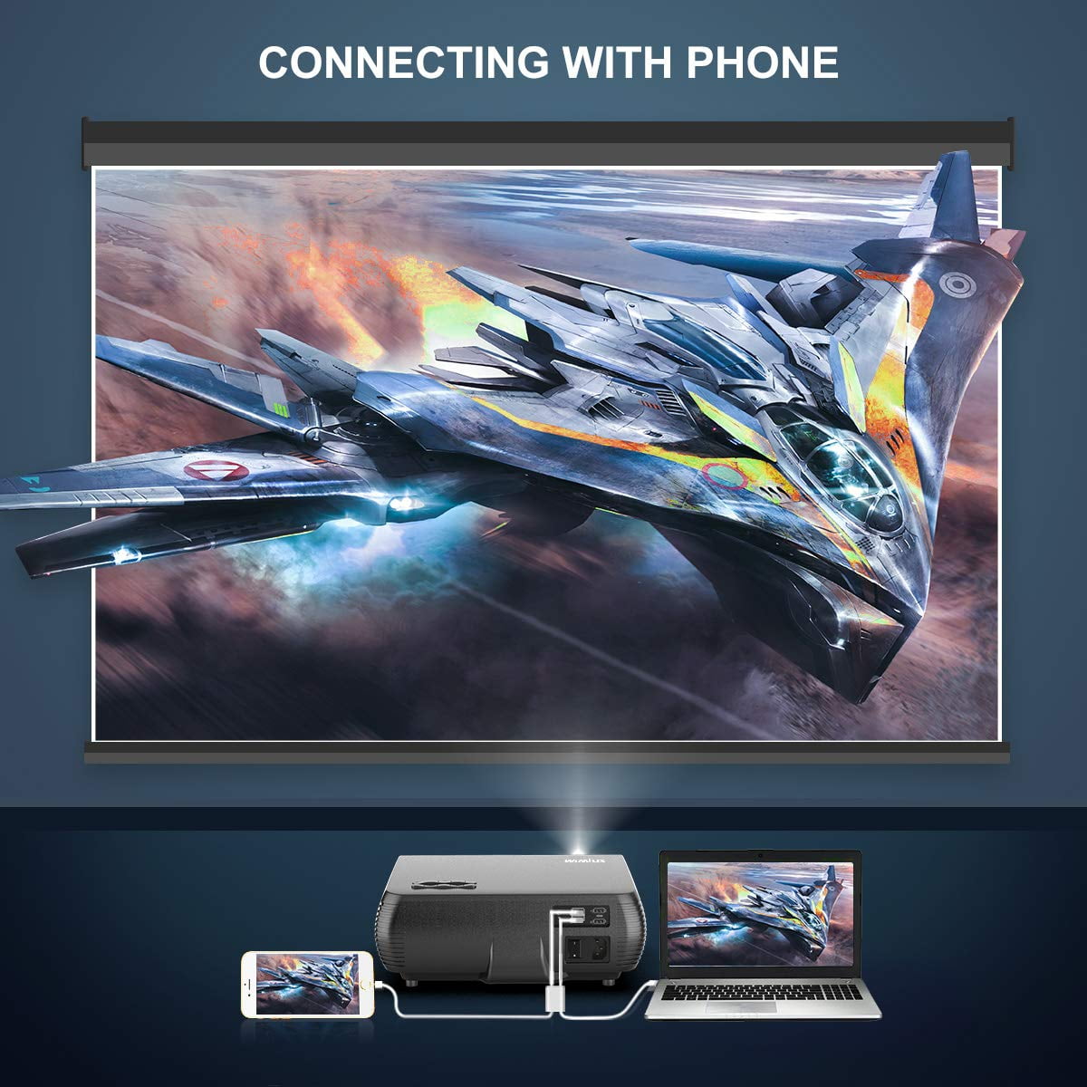 Smartphones for Home Theater Projector PS3 Compatible with TV Stick HDMI VGA WiMiUS 3500 Lumens Video Projector Support 200 Display Full HD 1080P 50,000 Hours LED Video Projector USB