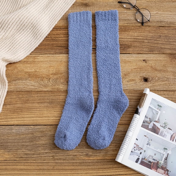 Gymayou 4 Pairs Long Fuzzy Socks Thick Skin-friendly Coral Fleece Socks Stretch Home Sleeping Winter Socks