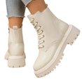 thumbnail image 3 of EKVAHL Women's Orthopedic Combat Walking Boots, Lace Up Platform Ankle Booties, Arch Support Lug Sole Outdoor Office Daily Casual Short Boots Beige, 3 of 4