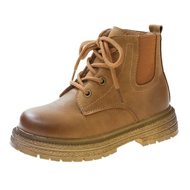 Generic Walmart Deals Boys Sneakers Autumn Winter Girls' Boots Flat Bottom Non Slip Side Zipper Warm Comfortable Solid Color Simple Style for Classic Versatile Shoe(12-12.5 Years,Brown)