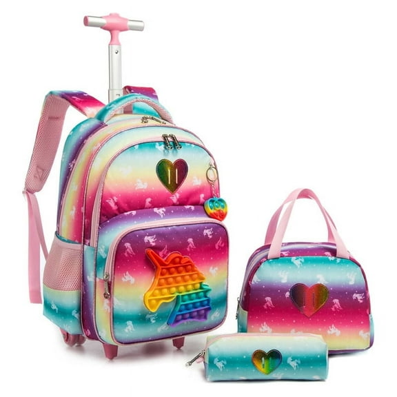 Mermaid Kids Rolling Backpacks for Girls with Wheels School Bookbag with Lunch Bag Pencil Bag Carry on Luggage Trolley Suitcase for Ages 6-12