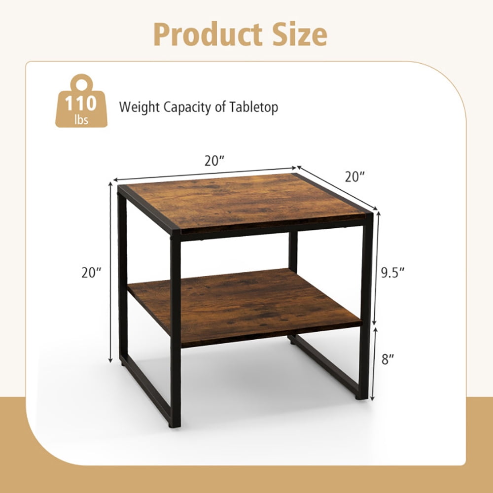 Finihen Coffee Table, Industrial Coffee Table, 2 Pieces Industrial 2-Tier Side Table Set with Open Shelf, for Living Room, Reception Room, Rustic Brown Finihen Coffee Table, Industrial Coffee Table, 2 Pieces Industrial 2-Tier Side Table Set with Open Shelf, for Living Room, Reception Room, Rustic Brown