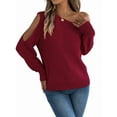thumbnail image 2 of Crochet Tops for Women Off the Shoulder Sweaters Summer Long Sleeve Hollow Out Knit Beach Clothes, 2 of 9