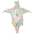 thumbnail image 2 of Wearable Blanket with Sleeves and Pocket Oversized Hooded Sweatshirt 3-14 YR Pastel-colored Cats and Flowers M, 2 of 7