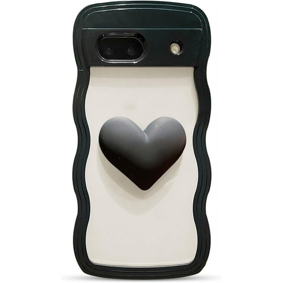 for Google Pixel 7A Case 6.1" 3D Kawaii Love Heart Cute Curly Wavy Clear Transparent Cream Color Non-Slip Soft Silicone Bumper Shockproof Protective Pixel 7A Phone Case for Women (Black)