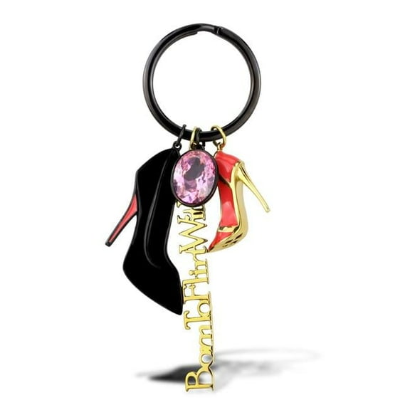 Women IP Gold & IP Black Stainless Steel Key Ring with AAA Grade CZ in Rose
