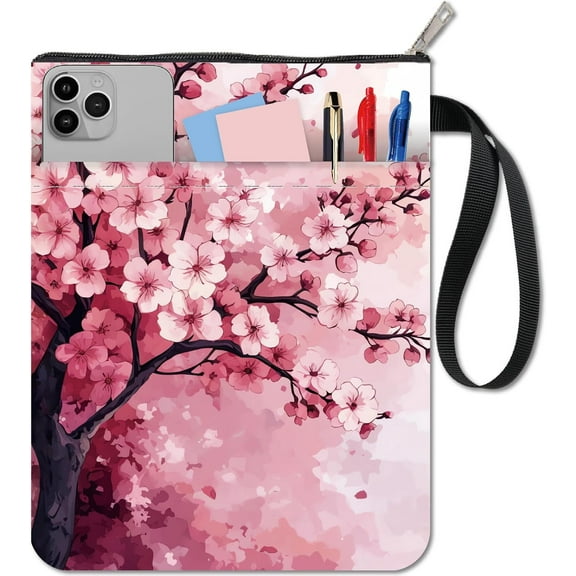Cherry Tree Book Sleeve Protector with Zipper Waterproof Canvas Pouch Double-Sided Covers for Books Lovers Hardcover Notebook Bible Journal Textbooks Paperbacks Student Gift 11 x 8.66 Inch