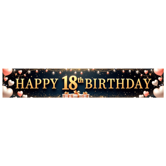 Golden Glitter Banner 18th Birthday Decorations Heart Balloons Party Backdrop Celebration for Event Milestone Photo Prop Party
