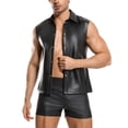 thumbnail image 2 of Men's Faux Leather Tank Top Slim Fit Button Down Shirt Top Sleeveless Casual Streetwear Top, 2 of 7