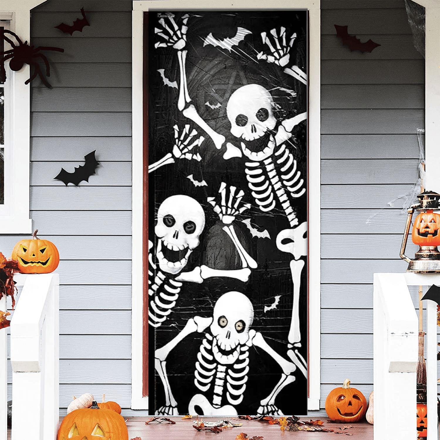 Halloween Door Cover Printed Skeleton Bone Backdrop 30x72 in. Halloween Home Front Door Bathroom Indoor Outdoor Decor Haunted House Spooky Holiday Party Props Decoration and Supplies Walmart
