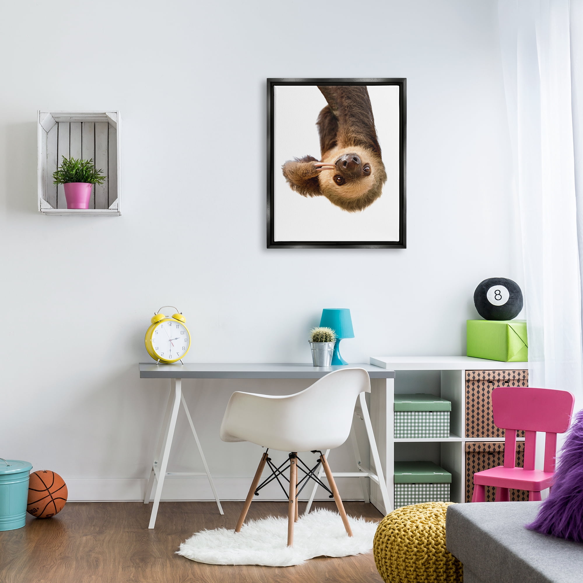 Stupell Industries Upside-down Sloth Portrait Animals & Insects Painting Black Floater Framed Art Print Wall Art, 25 x 31