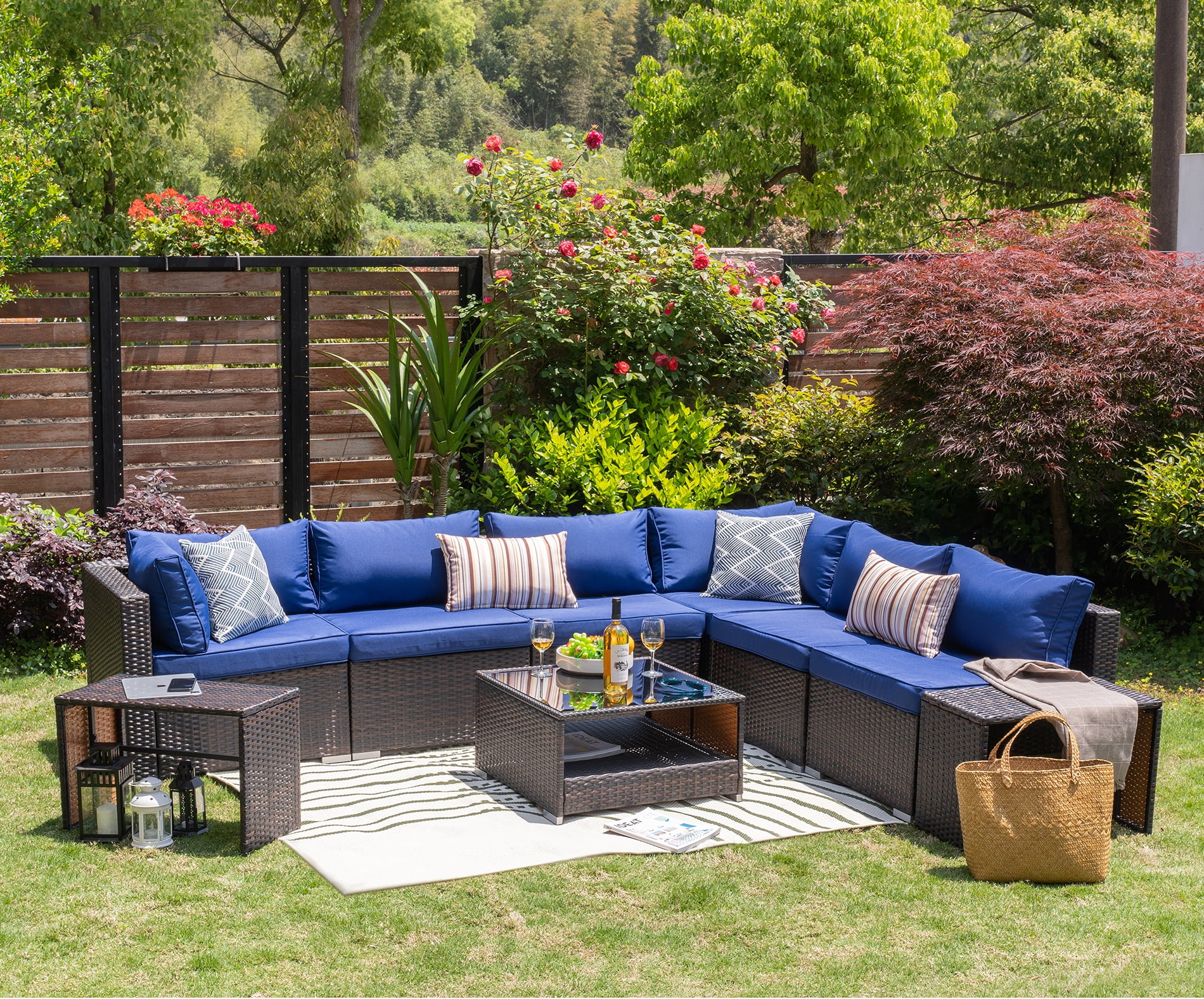 WAMPAT Outdoor Sectional Patio Furniture Set 9 Piece All Weather PE