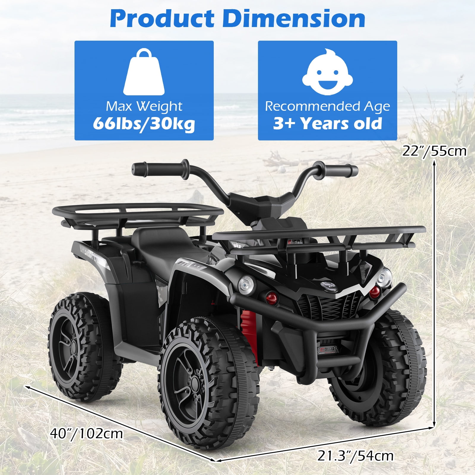 OLAKIDS 24V Kids ATV Quad with 5Mph Max Speed, Spring Suspension, LED Lights, Music & Story Player, Big Tires, 2 Storage Spaces, Ride On Car for Boys Girls Ages 3+