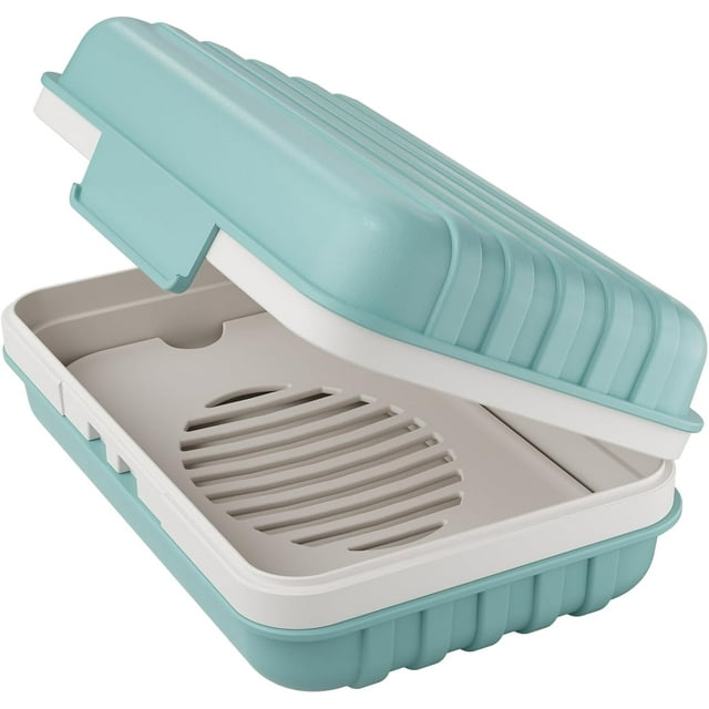 Jabonera portátil para ducha, con tapa, ideal para gimnasio, camping, senderismo, viajes, color azul