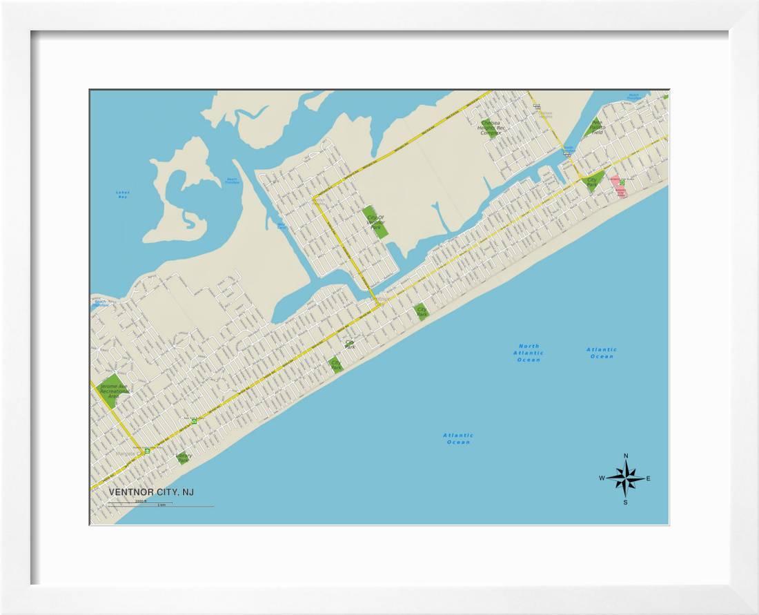 Map Of Ventnor Nj Political Map Of Ventnor City, Nj Framed Print Wall Art - Walmart.com