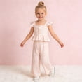 thumbnail image 2 of VNKIDY Girls Kids 2 Piece Striped Ribbed Outfit Sleeveless Square Neck Ruffle Strap Peplum Top With Wide Leg Pants For Summer Casual Wear Pink 2-3 Years, 2 of 7
