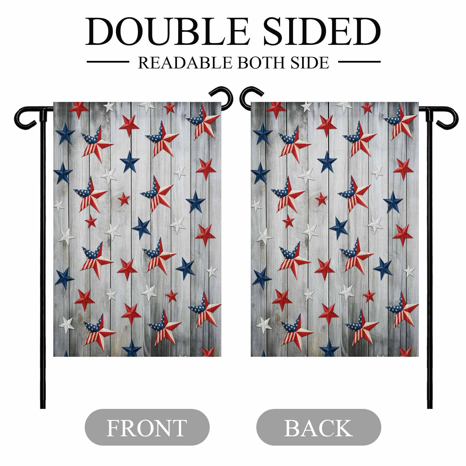 4th of July Garden Flags Patriotic Stars Stripes Garden Flag Double Sided Welcome Flag USA Flags Grey Wood Grain Independence Day Yard Flags for Outdoor Lawn Porch Memorial Day Decor 28x40 Inch