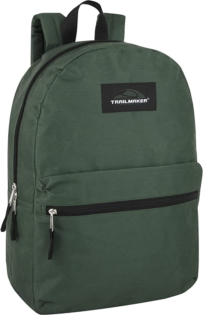 Trailmaker Classic Traditional 17 Inch Unisex Backpacks with Adjustable Padded Shoulder Straps - Green